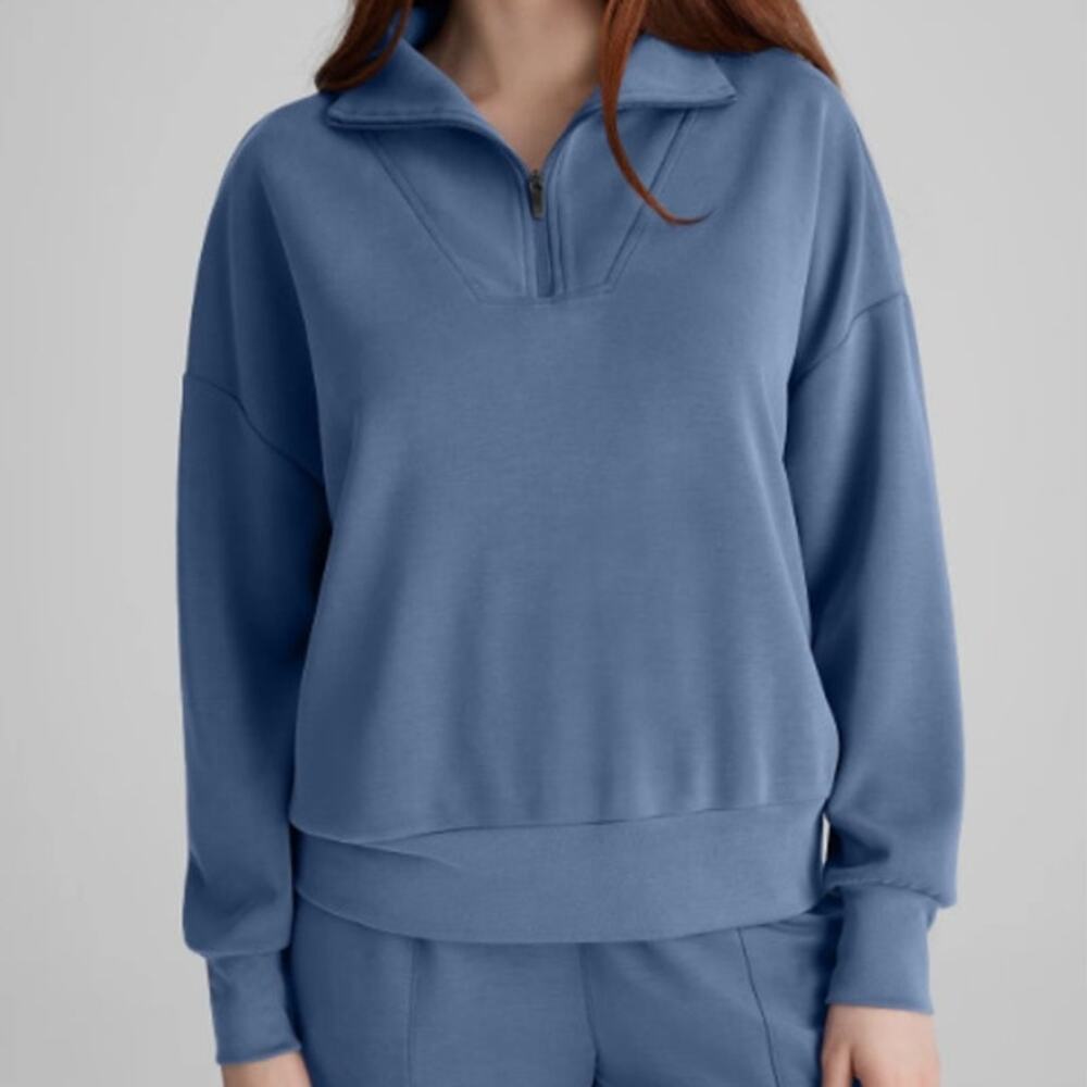 Tommy John Women's Vintage Indigo Luxe Traveler Knit Quarter-Zip Pullover Size S